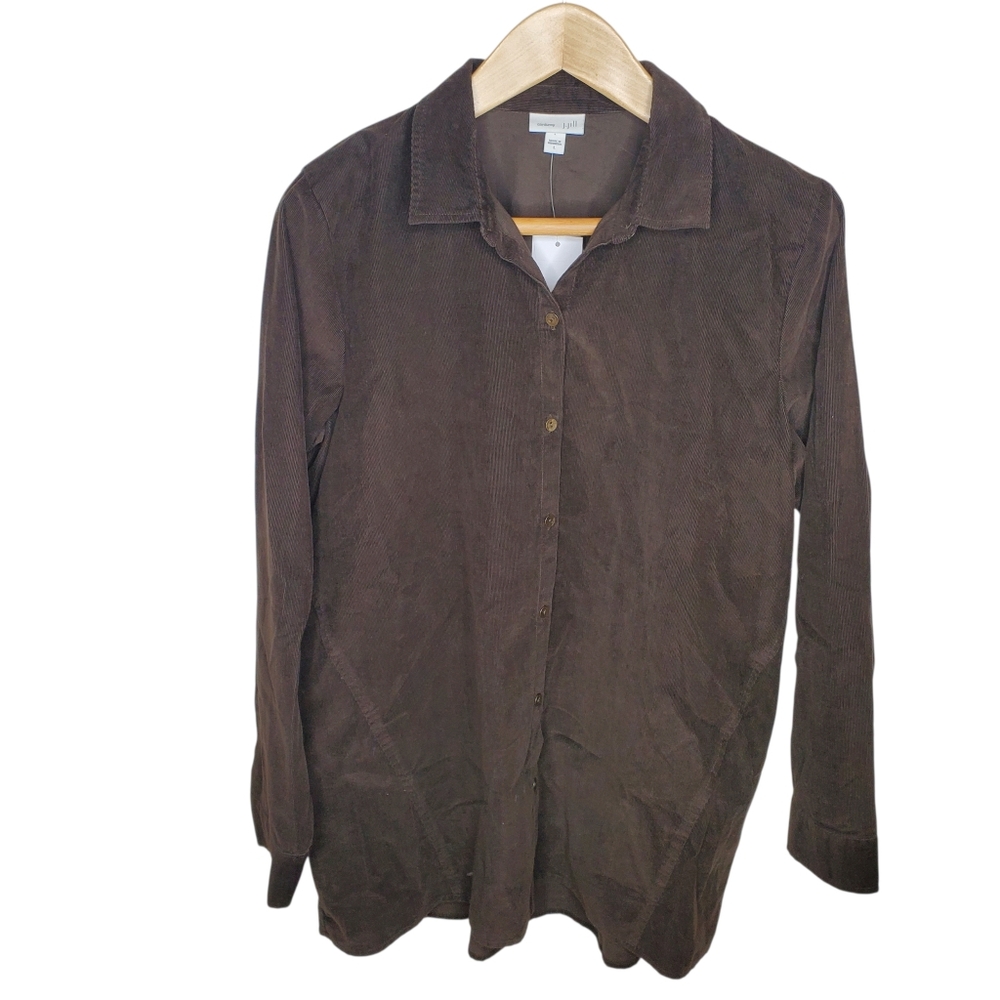 J.jill Corduroy Womens Brown Button Tunic Shirt 256 Feminine Western - Picture 2 of 5